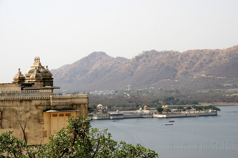 IMG_6774.JPG - This is from the upper floors of the palace.  You've got Jag Niwas on the right and the Monsoon palace in the back.